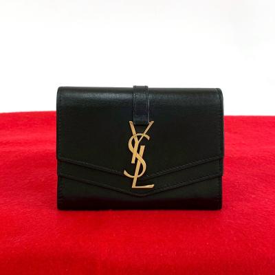 【美品】YSL 赤 レザー 二つ折り財布 サンローラン パリ YVESAINTLAURENT イヴサンローラン YSL 財布 二つ折財布 レッド