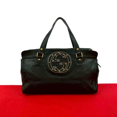 GUCCI ハンドバッグ ミニトート 手提げ ロゴプレート チャーム ブラック GUCCI グッチ ショルダーバッグ ミニトートバッグ｜Yahoo!フリマ（旧