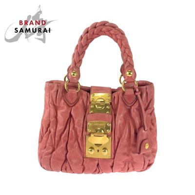 美品 Miu ミュウ マテラッセ ピンク ゴールド金具 レザー ハンドバッグ  