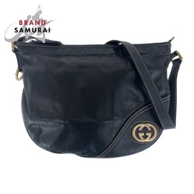 GUCCI グッチ インターロッキング ショルダーバッグ 黒 ゴールド　レザー GUCCI/グッチ】 162740 インターロッキングG ワンショルダー