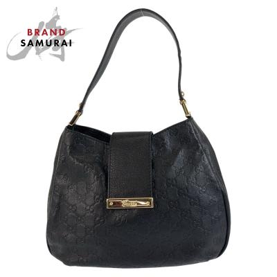 【美品】グッチ GG シマレザー ショルダーバッグ 黒 斜め掛け ロゴ型押し GUCCI グッチ 斜め掛けショルダーバッグ GGエンボス レザー
