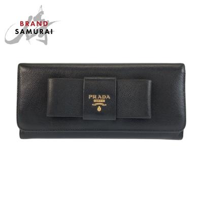 PRADA プラダ サフィアーノ リボン 二つ折り長財布 ロングウォレット カードケース ブラック ゴールド金具 レザー 1M1132 PRADA（プラダ） サフィアーノ リボン ラウンドジップウォレット