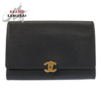 CHANEL シャネル　二つ折り財布　CCマークゴールド金具　本革 黒 CHANEL レディース二つ折り財布（収納カード枚数：〜10枚未満）｜財布