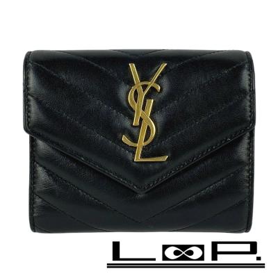 YSL 二つ折り財布 黒 レザー Yves Saint Laurent レディース二つ折り財布｜財布
