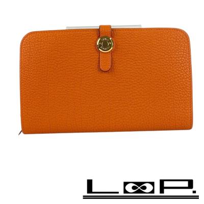 HERMES 長財布 オレンジ色 エルメス(HERMES)エルメス ベアンスフレ 二つ折り長財布 財布