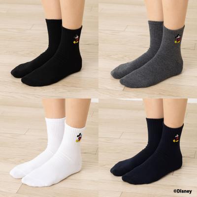 新品soloistソロイスト刺繍 ミッキーマウス 黒 ロングラインソックス 靴下 Disney マックス ワンポイント刺繍ソックス 23-25cm 紺 スクール