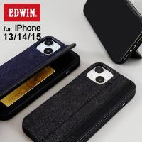 iPhone15 ケース EDWIN エドウィン PUレザー スタンド ケース iphone14 ケース ブランド カード 収納 iphone13 薄型 デニム デニム生地 スマホスタンド | iPhoneケース手帳型ならM-factory