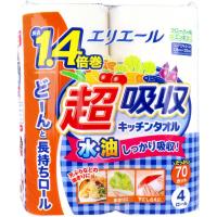 エリエール 超吸収キッチンタオル 70カット 4ロール  × 12個 キッチン用品 油ふき 水切り 油 天ぷら ペーパータオル 大王製紙 | マイドラ生活総合館