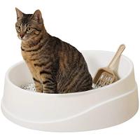 アイリスオーヤマ 猫用トイレ本体 ネコトイレ 倒れにくい オープンタイプ OCLP-390 (抗菌 オープン スコップ付き) ホワイト/ベージュ | 眞屋