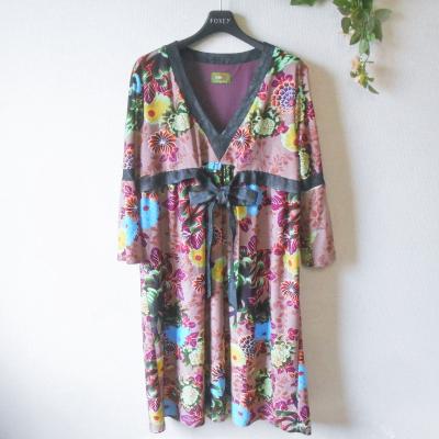 GLAMDY グラムディ 和風花柄 ロングコート 和柄 モヘヤ混 総柄 異素材