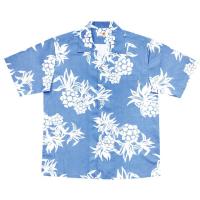かりゆしウェア（沖縄アロハシャツ）メンズ MANGO アダン大柄 オープンシャツ ライトブルー 