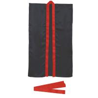 サテンロングハッピ Jサイズ 黒/赤襟 ハチマキ付 子供用衣装 イベント用品 アーテック | まんてんライフ