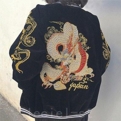 スカジャン 匠・オオカミ刺繍 伝統工芸士の手振り刺繍 狼刺繍 2lサイズ