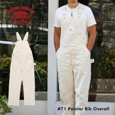 ROUND HOUSE オーバーオール USA製 生成り W32L32 ROUND HOUSE メンズオーバーオール（インチ：32インチ）｜ボトムス