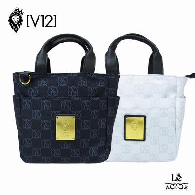 V12】人気PVCレザー カモフラ柄×ロゴプレート カートバッグ 黒
