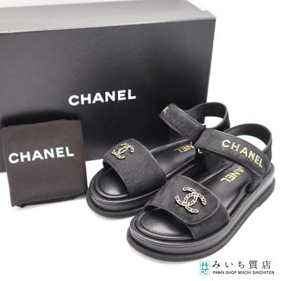 シャネル　ミュール　サンダル　ココマーク　36.5 黒 CHANEL サンダル 編込みサンダル 36.5 BLK レザー ココマーク