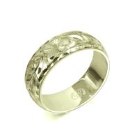  14Kグリーンゴールド バレル 幅6mm 厚み1.5mm マイレリーフ ダイヤモンドカット リング GB6B-C15