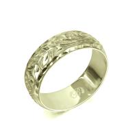  14Kグリーンゴールド バレル 幅6mm 厚み1.2mm マイレ＆カレイキニ ダイヤモンドカット リング GB6C-C