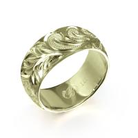  14Kグリーンゴールド バレル 幅8mm 厚み1.5mm マイレ＆カレイキニ ノーエッジ リング GB8C-E15