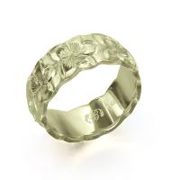  14Kグリーンゴールド バレル 幅8mm 厚み1.5mm プルメリア カットアウト リング GB8D-A15