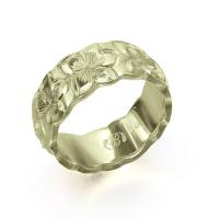  14Kグリーンゴールド バレル 幅8mm 厚み2mm プルメリア カットアウト リング GB8D-A20