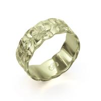  14Kグリーンゴールド フラット 幅8mm 厚み1.2mm プルメリア カットアウト リング GF8D-A