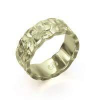  14Kグリーンゴールド フラット 幅8mm 厚み2mm プルメリア カットアウト リング GF8D-A20