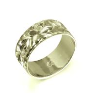  14Kグリーンゴールド フラット 幅8mm 厚み1.2mm プルメリア ダイヤモンドカット リング GF8D-C