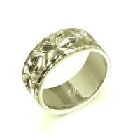  14Kグリーンゴールド フラット 幅8mm 厚み1.5mm プルメリア ダイヤモンドカット リング GF8D-C15