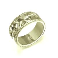  14Kグリーンゴールド フラット 幅8mm 厚み1.5mm プルメリア コインエッジ リング GF8D-D15