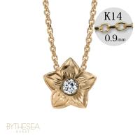 ハワイアンジュエリー 一粒ダイヤモンド プルメリア ネックレス カットあずきチェーン太さ0.9mm CG-GP102-CH123