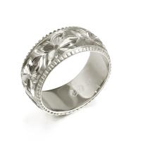  14Kホワイトゴールド バレル 幅8mm 厚み1.2mm プルメリア コインエッジ リング WB8D-D