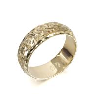  14Kイエローゴールド バレル 幅6mm 厚み1.2mm マイレ＆カレイキニ ダイヤモンドカット リング YB6C-C