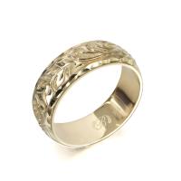  14Kイエローゴールド バレル 幅6mm 厚み1.5mm マイレ＆カレイキニ ダイヤモンドカット リング YB6C-C15