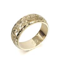  14Kイエローゴールド バレル 幅6mm 厚み2mm マイレ＆カレイキニ ダイヤモンドカット リング YB6C-C20