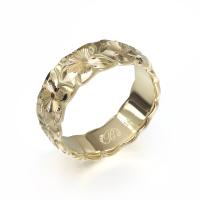  14Kイエローゴールド バレル 幅6mm 厚み1.5mm プルメリア カットアウト リング YB6D-A15