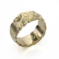  14Kイエローゴールド バレル 幅8mm 厚み1.5mm マイレ＆カレイキニ カットアウト リング YB8C-A15