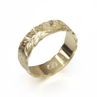  14Kイエローゴールド フラット 幅6mm 厚み1.2mm マイレ＆カレイキニ カットアウト リング YF6C-A
