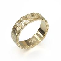  14Kイエローゴールド フラット 幅6mm 厚み1.5mm マイレ＆カレイキニ カットアウト リング YF6C-A15