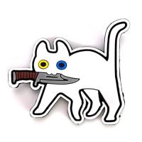 ミリタリー ワッペン サバゲー パッチ マジックテープ ベルクロ ナイフをくわえた猫ちゃんシリーズ PVC白猫 | MILQUEST