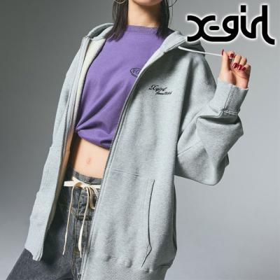 x-girl グレー ジップアップ フーディー Mサイズ 新品未使用 X-girl パーカー STAR LOGO ZIP UP HOODIE レディース