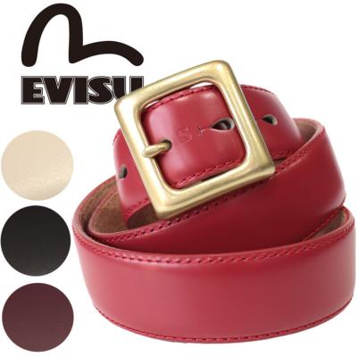 ★【希少】EVISU 本革　ロゴ　ベルト　ブラック★ 今昔 こんじゃく 和柄 ベルト レザー 牛革 BELT 狐 エンボス