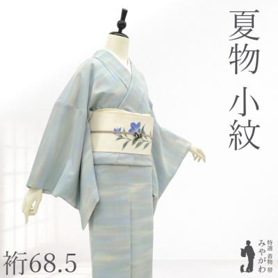 夏物 小紋 着物 未使用 絽 正絹 単衣 染め柄 水色 霞ぼかし カジュアル