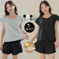 水着 レディース 体型カバー 大きいサイズ 半袖ラッシュガード ショートパンツ 2点セット 黒 白 30代 40代 50代 60代 UPF50+