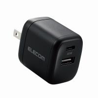 エレコム elecom USB Type-C 充電器 PD 対応 最大出力30W タイプC ×1 タイプA ×1 GaN 小型 軽量 Type C USB-C コンセント ブラック | バリアスレーベル