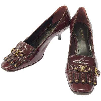 #ルイヴィトン#ブラウンレザー#ステッチパンプス #LV装飾金具付き#37.5 ルイヴィトン#ブラウンレザー#ステッチパンプス #LV装飾金具付き