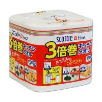 （まとめ）日本製紙クレシア スコッティ ファイン 3倍巻 キッチンタオル 150カット 1パック（4ロール） 〔×10セット〕 | モモダ家具