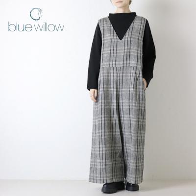 ブルーウィロー blue willow コットンリネンへリンボンチェックサロペット 01EWP14534 パンツ ワイド ストレート ロング レディース 裾直し対象外 ブルーウィロー blue willow コットンリネンへリンボンチェック