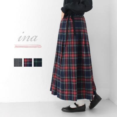 イナ ina ウエスト外紐付きタックスカート 244125 日本製 チェック