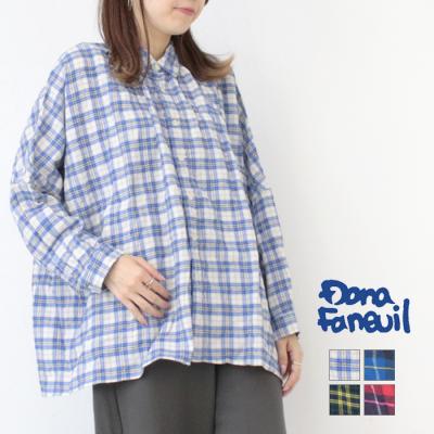 ダナファヌル Dana Faneuil ヘリンボンシャーリングチェックドルマンブラウス D-6125314 日本製 シャツ レギュラーカラー ワイド レディース DANA FANEUIL（ダナファヌル） ヘリンボンシャーリングチェック